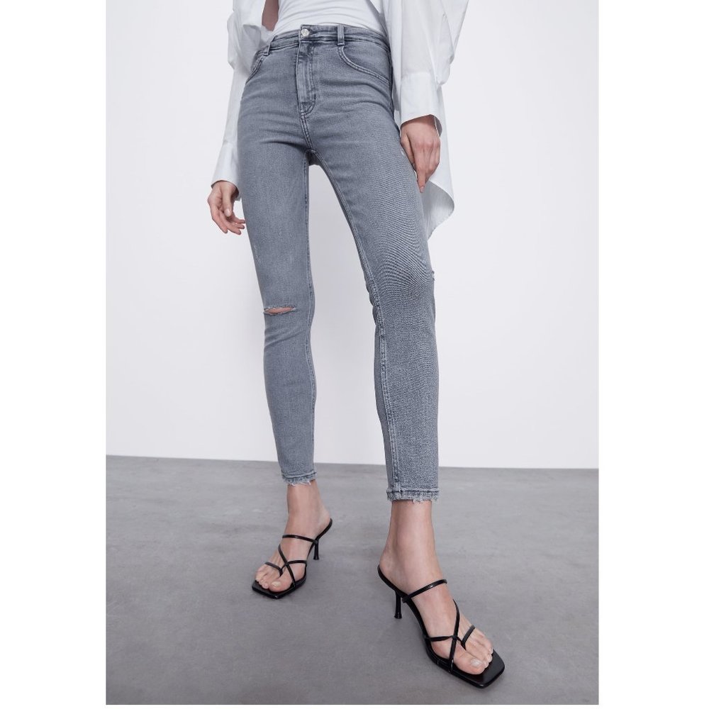 NEW Zara Hi-Rise Ankle Length Vintage Skinny Jeans Grey Denim Size 44 US 12
